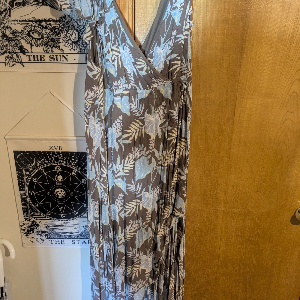 Torrid Floral V-Neck Maxi Dress - Blue and Brown